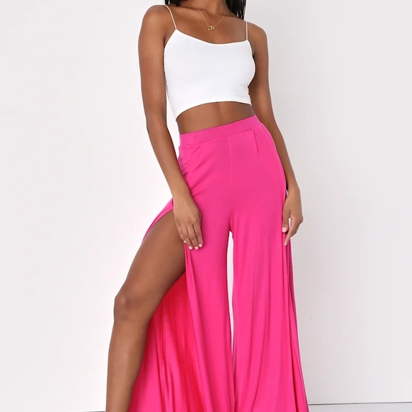 Pants - Elegant Pink Wide-Leg Pants